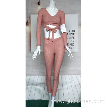 Women's V-neck Belted Long-sleeved Suit